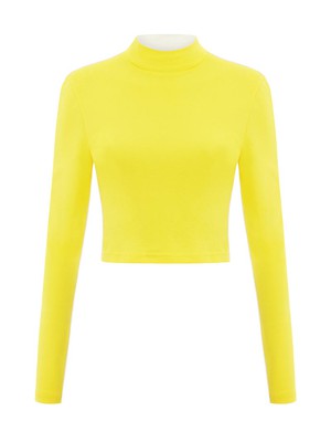 Bougie Crop Turtleneck Top, BCI Cotton, in Yellow & White from blondegonerogue