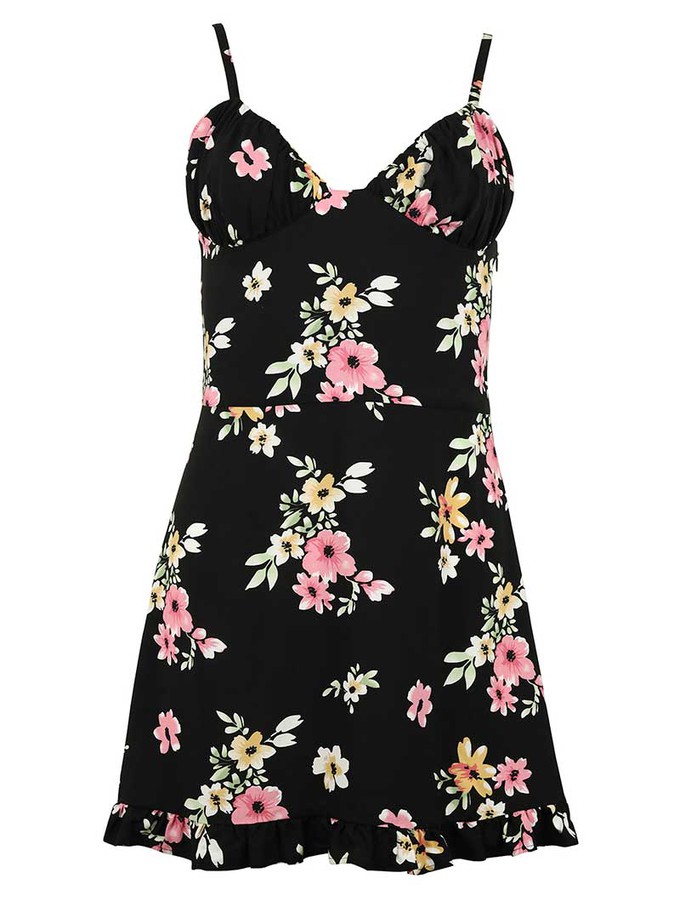 Flower Power Mini Dress, Upcycled Viscose, in Black Flower Print from blondegonerogue