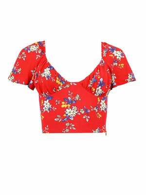 Flower Power Fitted Crop Top, Upcycled Viscose, in Red Flower Print from blondegonerogue