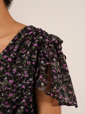 Wildflower Surplice Crop Top, Upcycled Polyester, in Black Flower Print from blondegonerogue