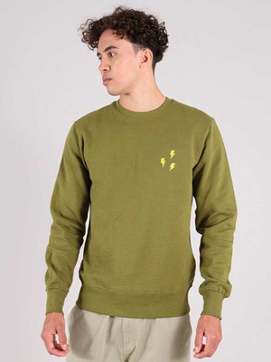 Flash Embroidered Mens Sweatshirt, Organic Cotton, in Khaki Green from blondegonerogue