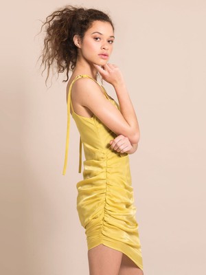 Gathered Cupro Dress, Cupro, in Yellow from blondegonerogue
