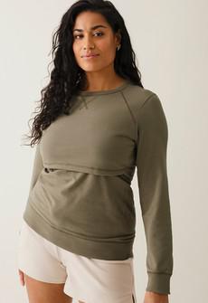 Fleece lined maternity sweatshirt with nursing access via Boob Design