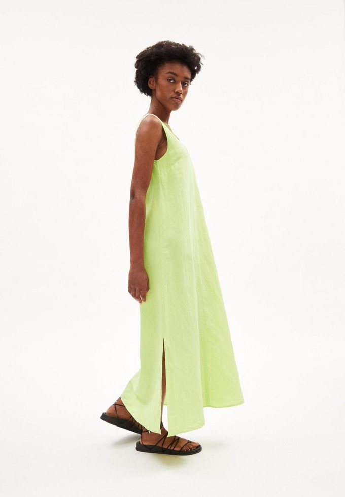 Jornaa lino jurk - light lime from Brand Mission