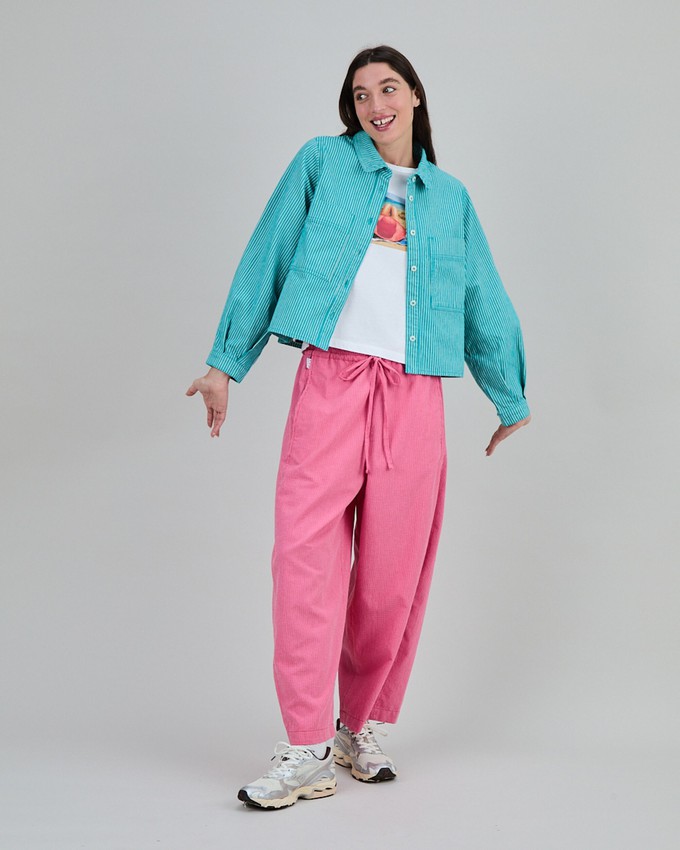Denim Stripes Cropped Overshirt Green from Brava Fabrics