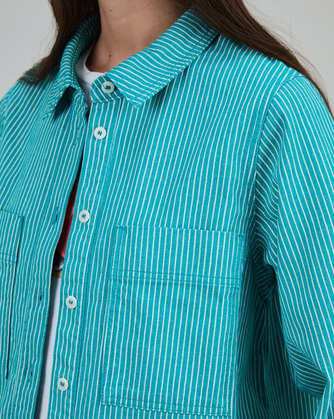 Denim Stripes Cropped Overshirt Green from Brava Fabrics