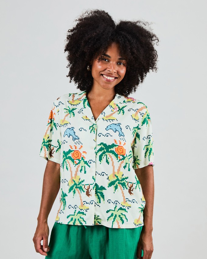 Tropical Pixel Aloha Blouse Ecru from Brava Fabrics