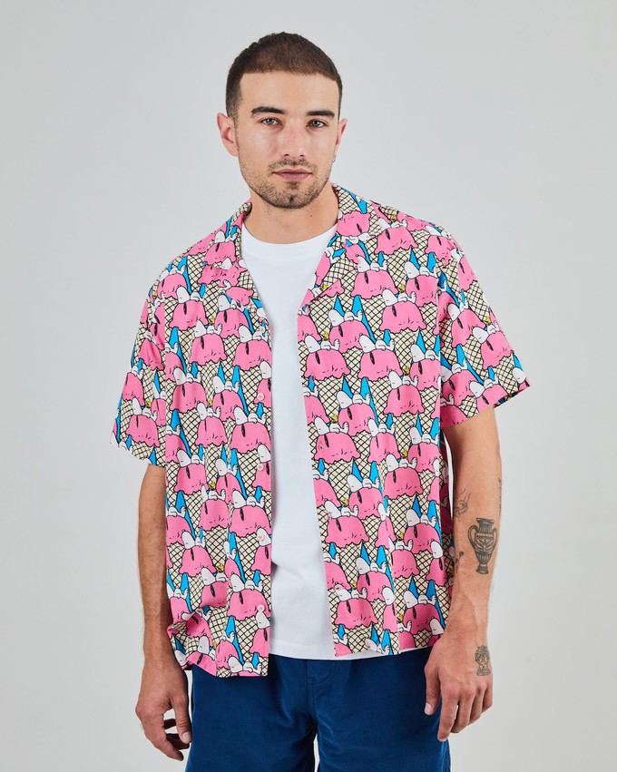 Peanuts Gelato Aloha Shirt Pink from Brava Fabrics