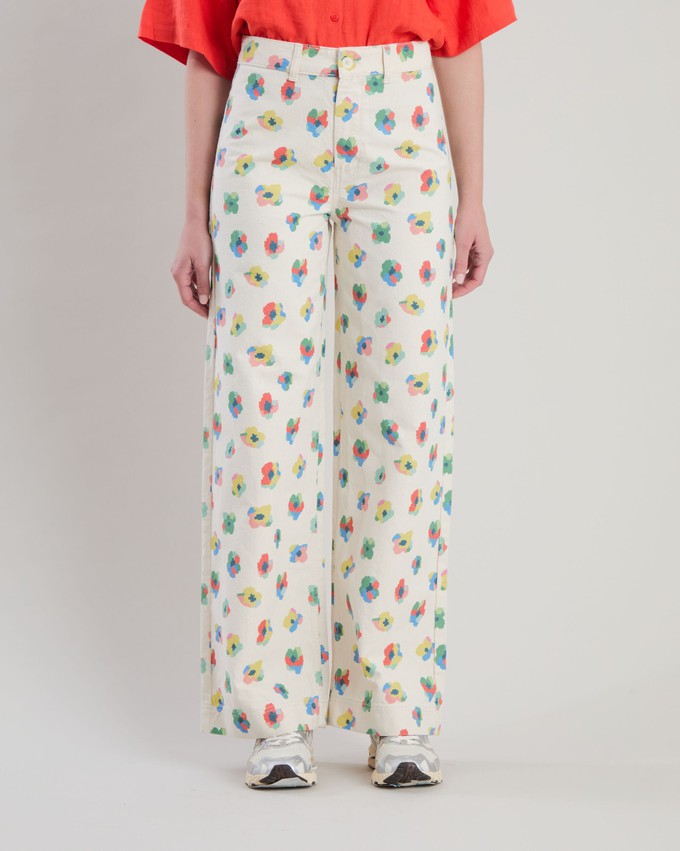Mini Flower Straight Leg Pants Ecru from Brava Fabrics