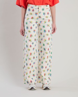 Mini Flower Straight Leg Pants Ecru from Brava Fabrics