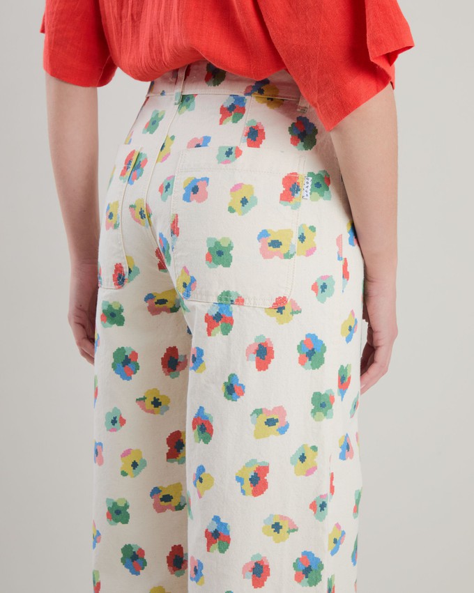 Mini Flower Straight Leg Pants Ecru from Brava Fabrics