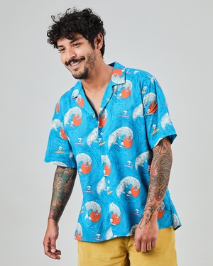 Peanuts Surf Aloha Shirt Blue from Brava Fabrics