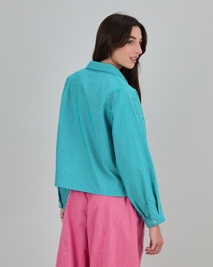 Denim Stripes Cropped Overshirt Green from Brava Fabrics