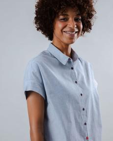 Pinstripes Batwing Sleeve Blouse Blue via Brava Fabrics