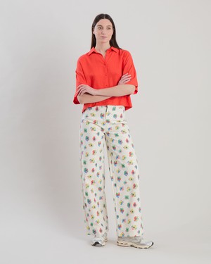 Mini Flower Straight Leg Pants Ecru from Brava Fabrics