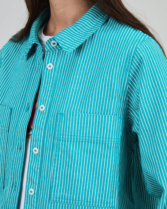 Denim Stripes Cropped Overshirt Green from Brava Fabrics