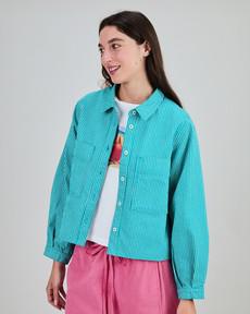 Denim Stripes Cropped Overshirt Green via Brava Fabrics