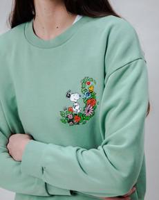 Peanuts Flowers Sweatshirt Light Green via Brava Fabrics