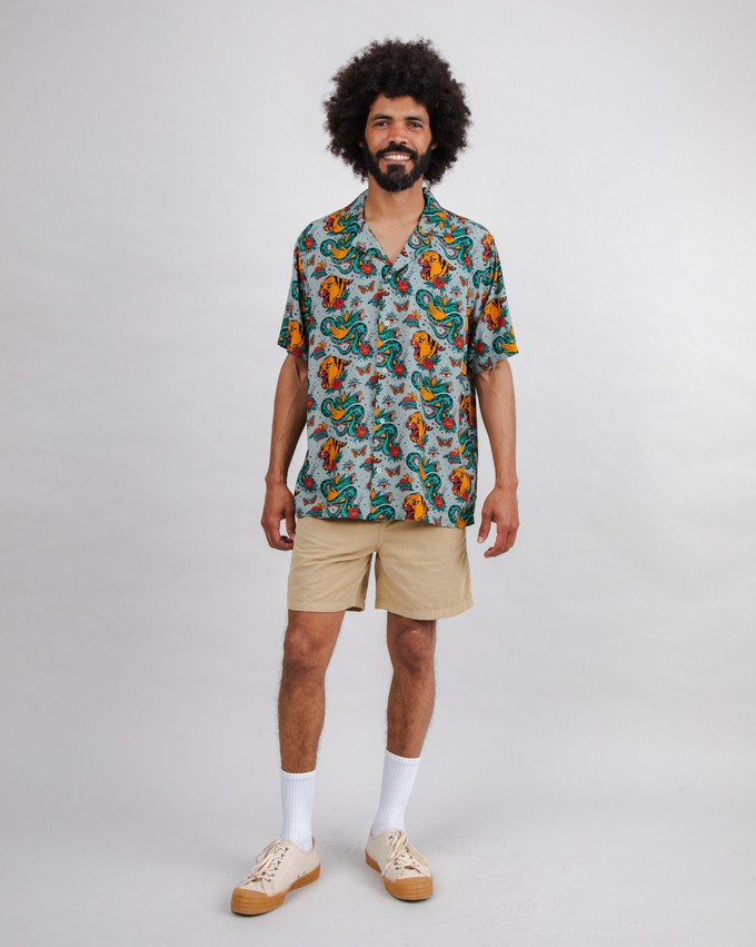 Old School Tattoo Aloha Shirt Mist from Brava Fabrics