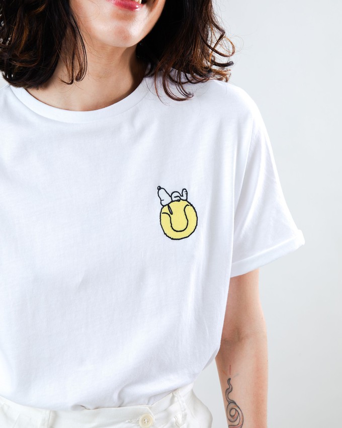 Peanuts Tennis Double Fault Snoopy Scoop Tee White from Brava Fabrics