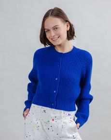 Wool Cropped Cardigan Blue Klein via Brava Fabrics