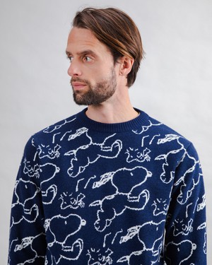Peanuts Sweater Jacquard Navy from Brava Fabrics