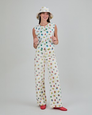 Mini Flower Straight Leg Pants Ecru from Brava Fabrics