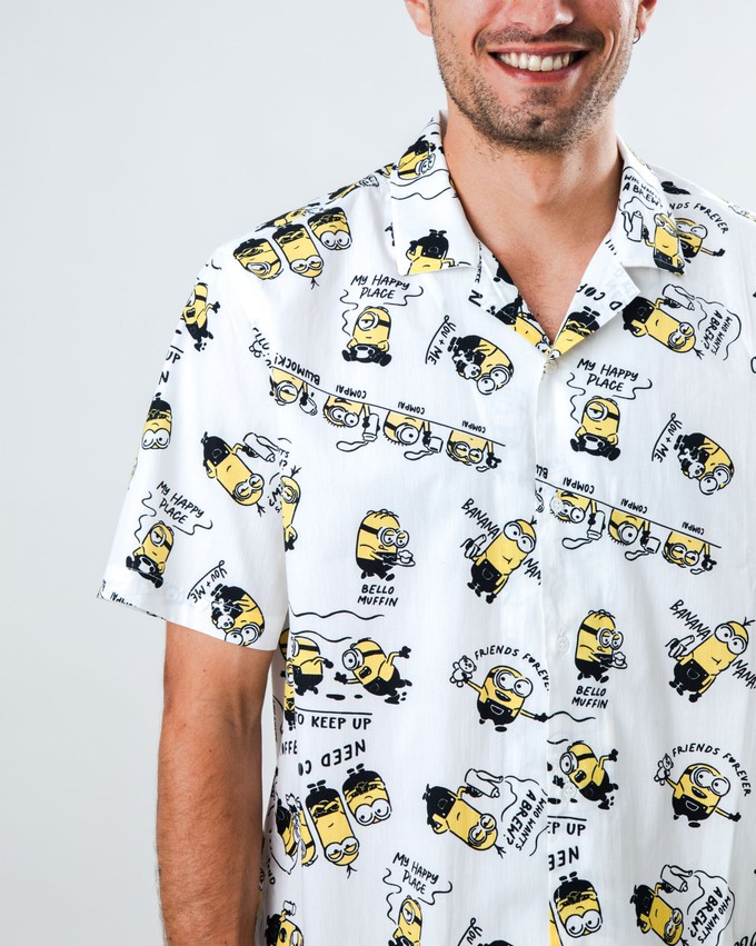 Minions Coffee Aloha Shirt Ecru from Brava Fabrics