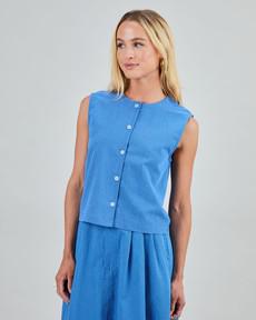 Checks Button Up Blouse Blue via Brava Fabrics