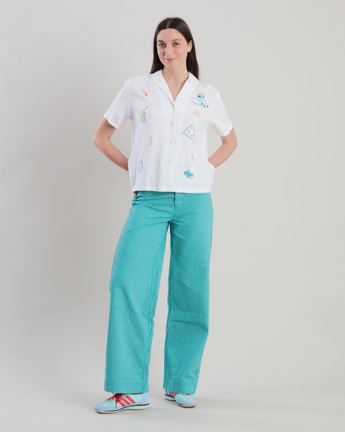 Denim Stripes Straight Leg Pants Green from Brava Fabrics