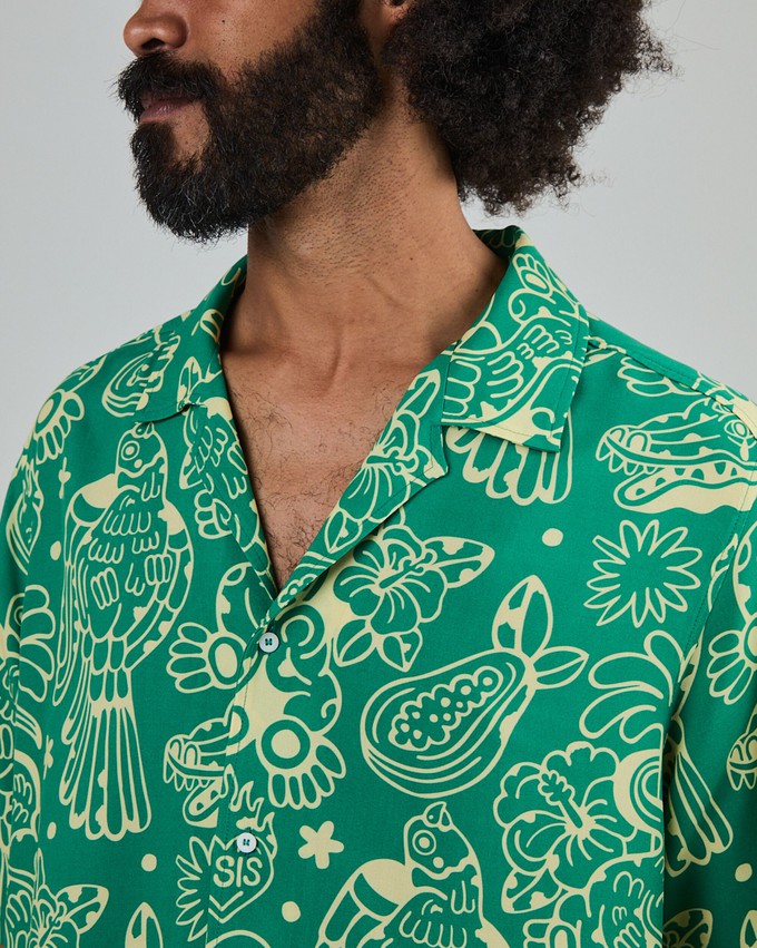 Asis Percales Crocodylus Aloha Shirt Green from Brava Fabrics