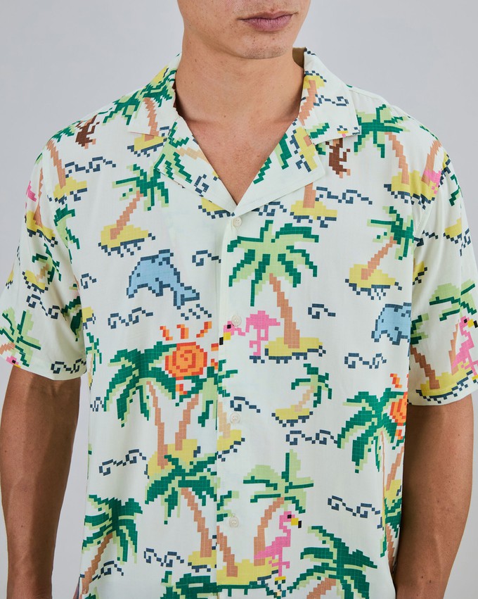 Tropical Pixel Aloha Shirt Ecru from Brava Fabrics