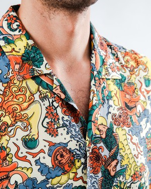 Irezumi Tattoo Aloha Shirt Ecru from Brava Fabrics