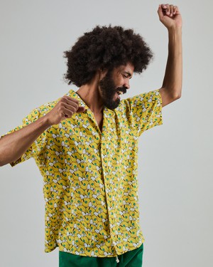 Peanuts Donuts Aloha Shirt Yellow from Brava Fabrics