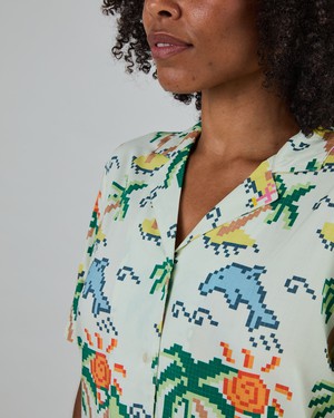Tropical Pixel Aloha Blouse Ecru from Brava Fabrics