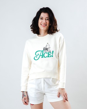 Peanuts Ace Snoopy Sweatshirt Rounded Hem Ecru from Brava Fabrics