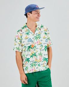 Tropical Pixel Aloha Shirt Ecru via Brava Fabrics