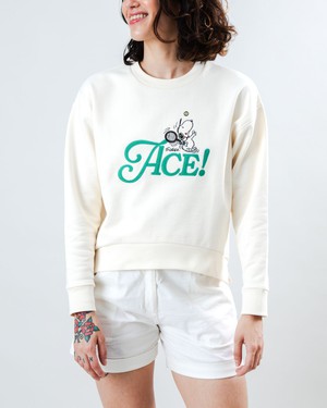 Peanuts Ace Snoopy Sweatshirt Rounded Hem Ecru from Brava Fabrics