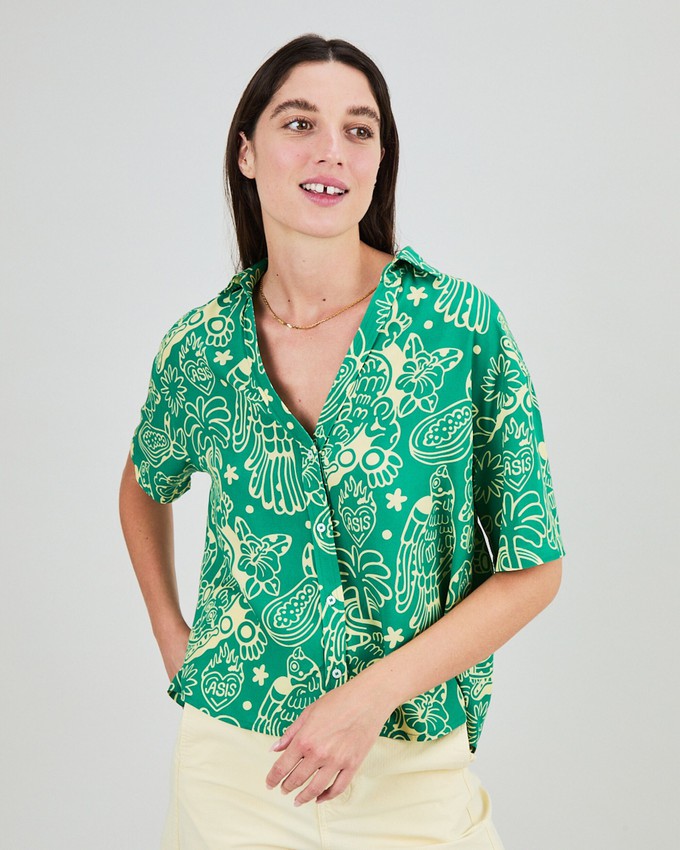 Asis Percales Crocodylus Oversize Cropped Blouse Green from Brava Fabrics