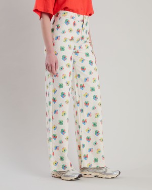 Mini Flower Straight Leg Pants Ecru from Brava Fabrics
