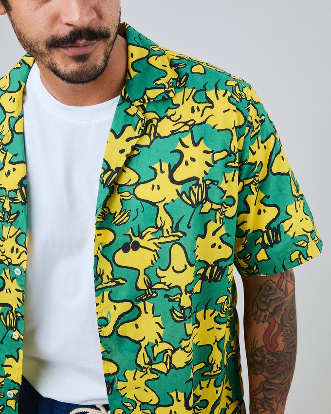 Peanuts Woodstock Aloha Shirts Green from Brava Fabrics