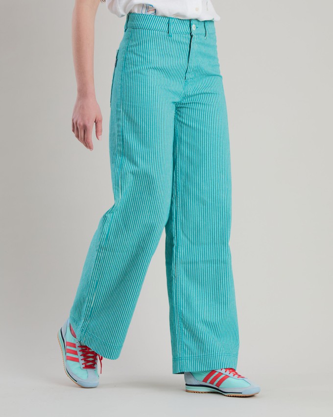 Denim Stripes Straight Leg Pants Green from Brava Fabrics