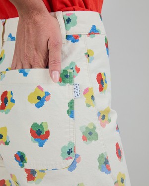 Mini Flower Straight Leg Pants Ecru from Brava Fabrics
