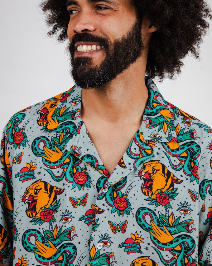 Old School Tattoo Aloha Shirt Mist from Brava Fabrics