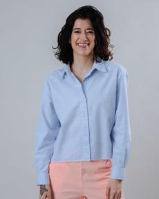 Seersucker Boxy Blouse Blue via Brava Fabrics