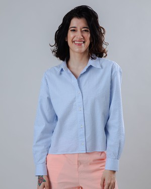 Seersucker Boxy Blouse Blue from Brava Fabrics