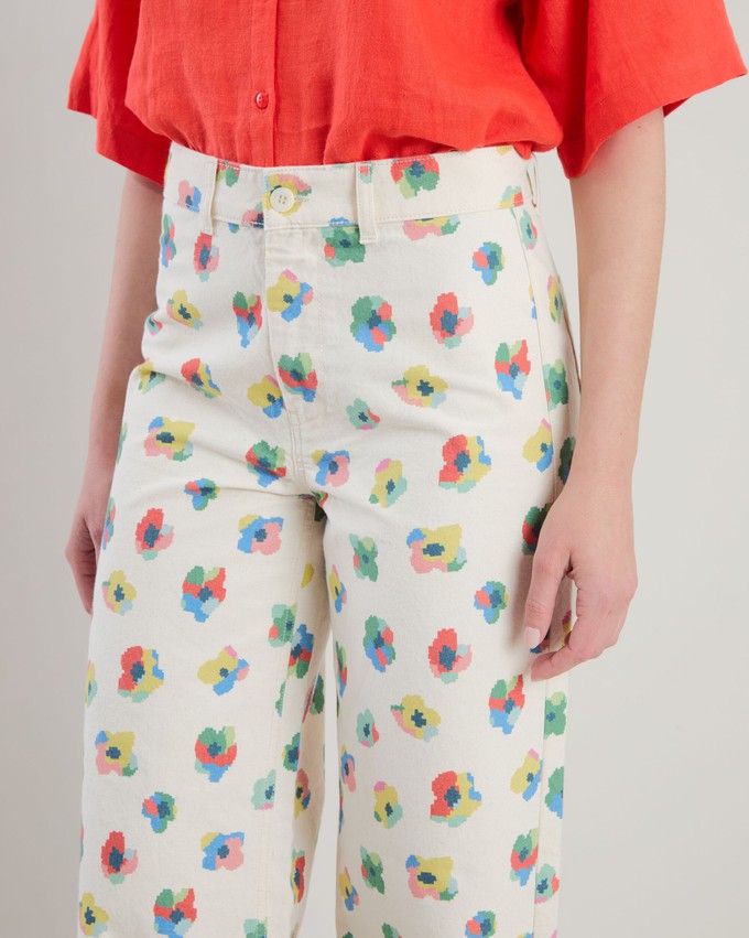 Mini Flower Straight Leg Pants Ecru from Brava Fabrics
