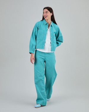 Denim Stripes Cropped Overshirt Green from Brava Fabrics