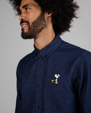 Peanuts Snoopy & Woodstock Flannel Shirt Navy from Brava Fabrics