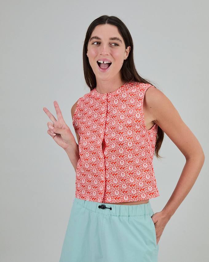 Asis Percales Daisy Button Up Blouse Red from Brava Fabrics